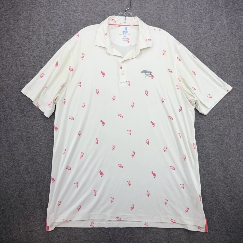 johnnie-O Polo‎ Shirt Mens XL White Red Toucan Golf Featherweight Torrey Pines